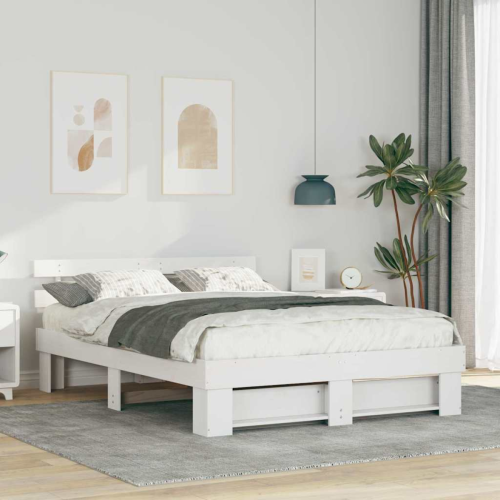 VidaXL vidaXL Bed Frame with Headboard White 150 x 200 cm Solid Pine Wood