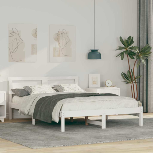 VidaXL vidaXL Bed Frame with Headboard White 135 x 190 cm Solid Pine Wood