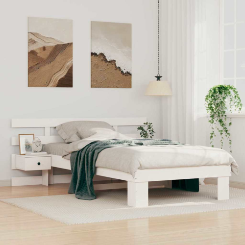 VidaXL vidaXL Bed Frame with Headboard White 90 x 190 cm Solid Pine Wood