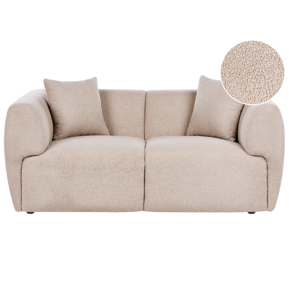 Beliani Sofa 2 Seater Valby Boucle Beige