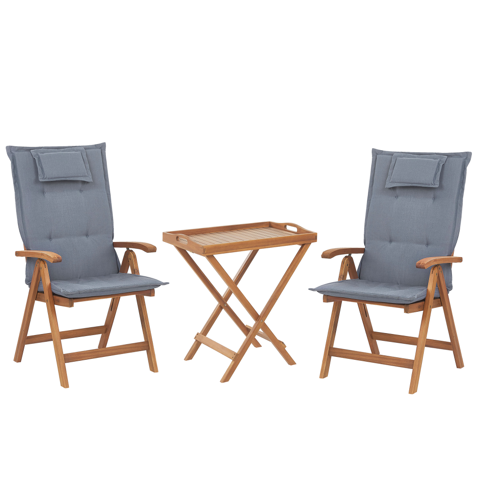 Beliani Bistro Set With Cushions Folding Java Acacia Wood Blue