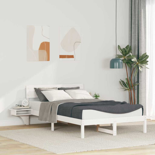 VidaXL vidaXL Bed Frame with Headboard White 135 x 190 cm Solid Pine Wood