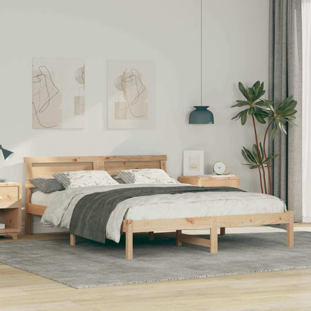 Vidaxl Bed Frame With Headboard Brown 140 X 200 Cm Solid Pine Wood