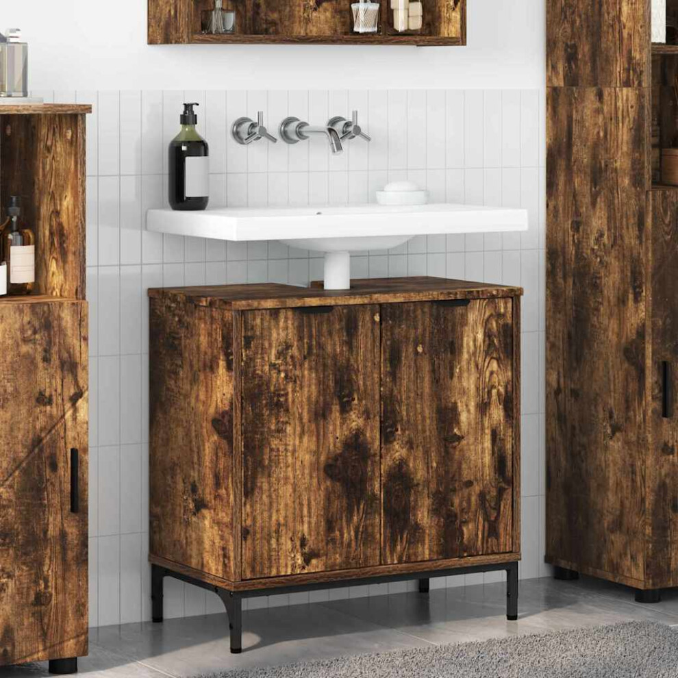 Vidaxl Bathroom Sink Cabinet With Door Smoked Oak 60.5 X 33.5 X 61 Cm
