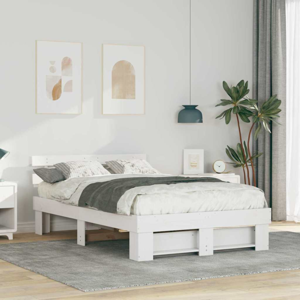 Vidaxl Bed Frame With Headboard White 140 X 190 Cm Solid Pine Wood