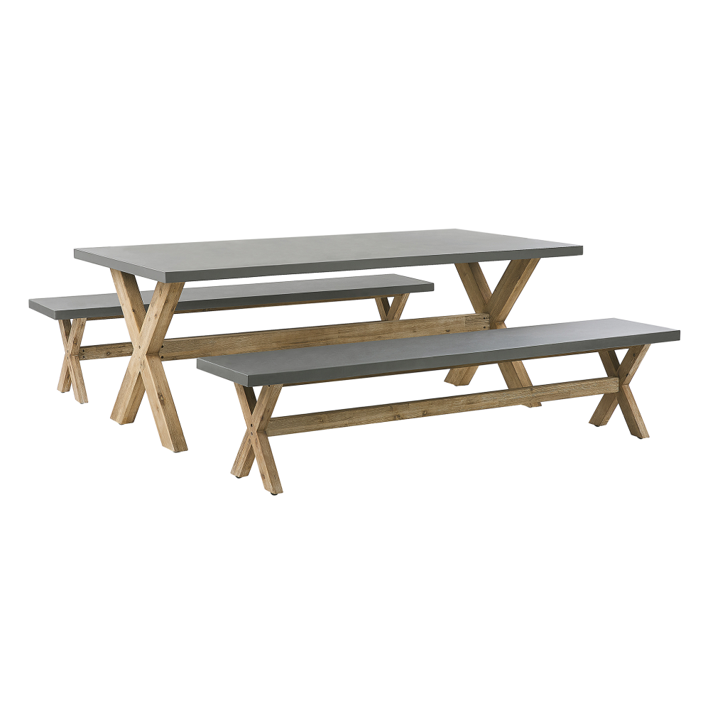 Beliani Olbia 6 Seater Garden Dining Set With Benches Grey Concrete