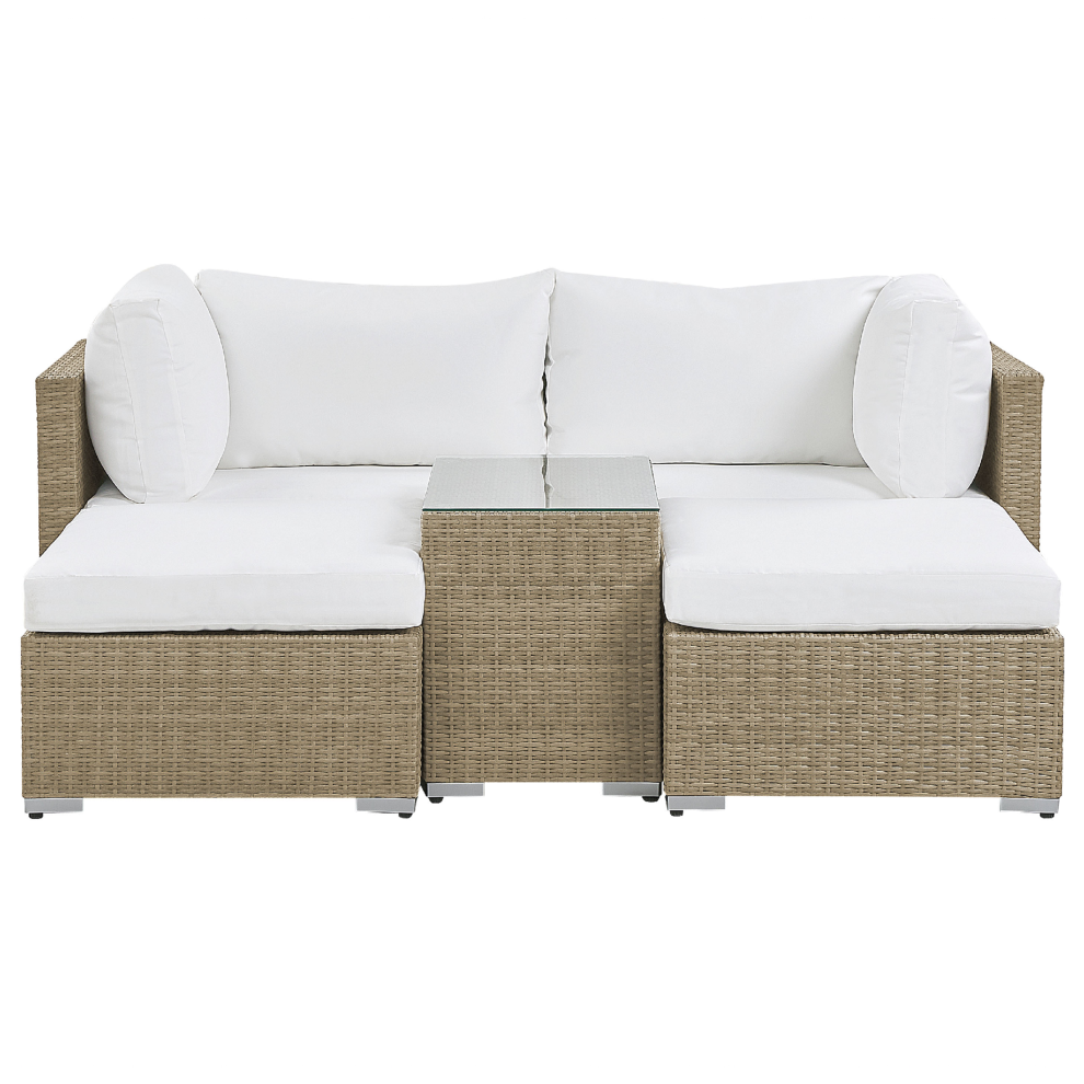 Beliani Garden Lounge Set With Table 2 Seater Noto Modular Pe Rattan Light Brown