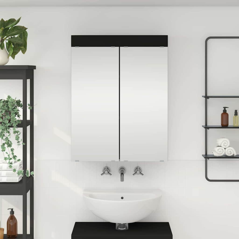 Vidaxl Bathroom Mirror Cabinet With Door Tulum Black 60 X 16.5 X 78 Cm