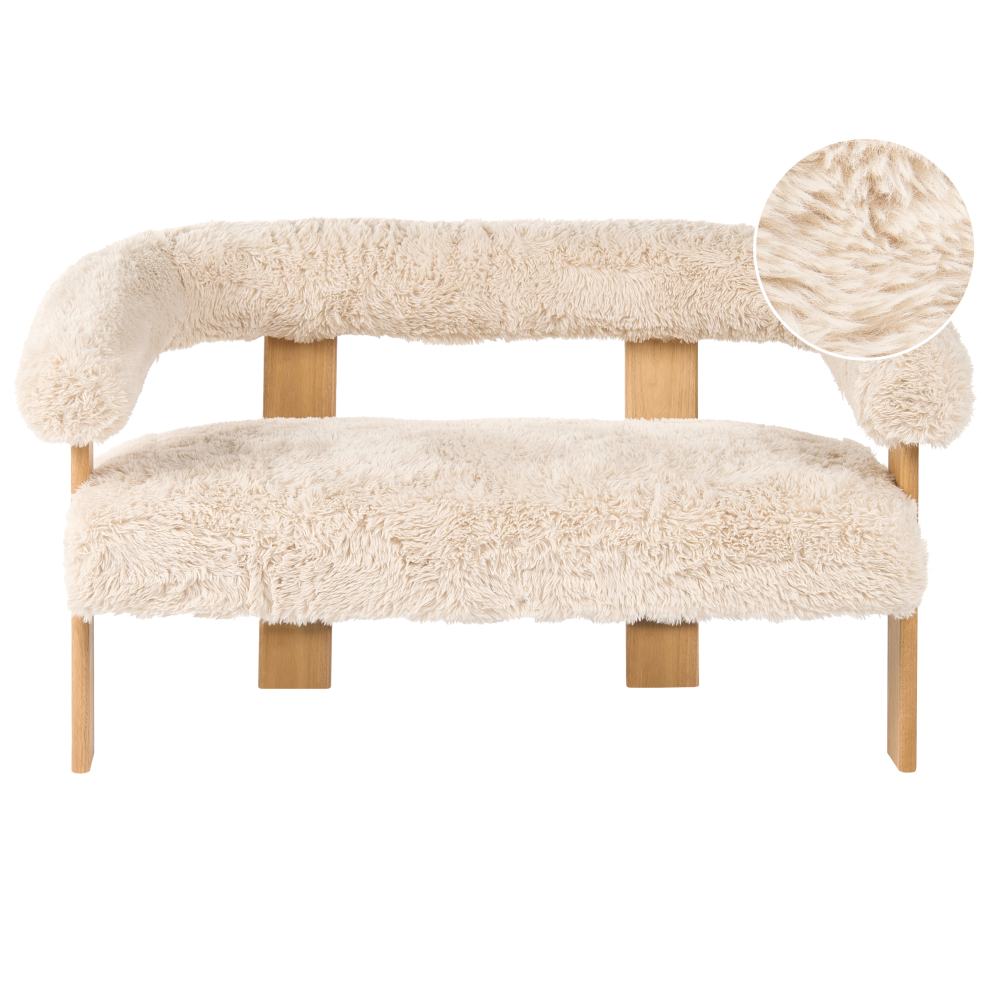 Beliani Sofa 2 Seater Ilbro Faux Fur Off-White/ Light Brown