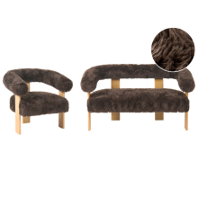 Living Room Set ILBRO Faux Fur Dark Brown/ Light Brown