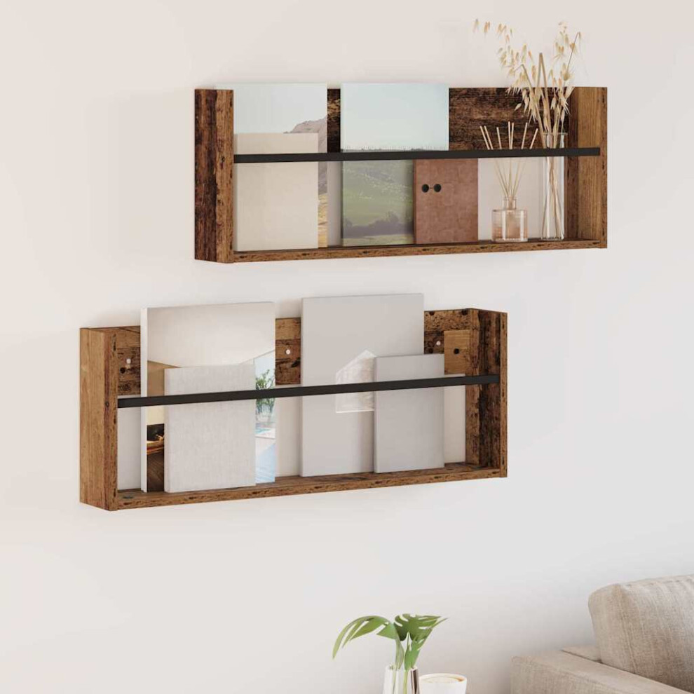 Vidaxl Magazine Rack 2 Pcs Old Wood 80 X 12 X 30 Cm Engineered Wood