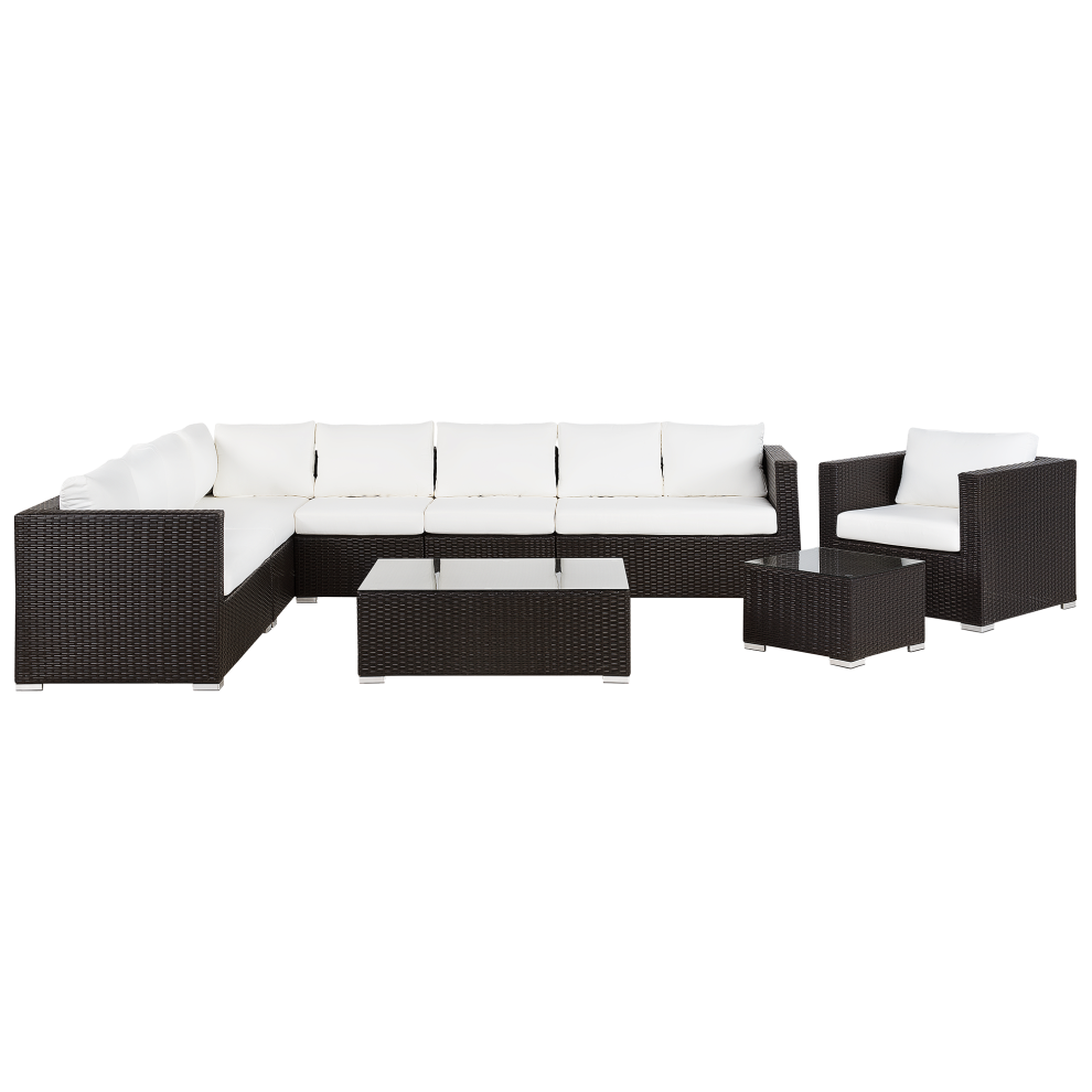 Beliani Garden Lounge Set With Table 8 Seater Xxl Right Hand Modular Pe Rattan Dark Brown