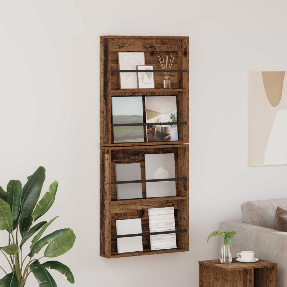 Vidaxl Magazine Rack 2 Pcs Old Wood 60 X 12 X 70 Cm Engineered Wood 8721364332676