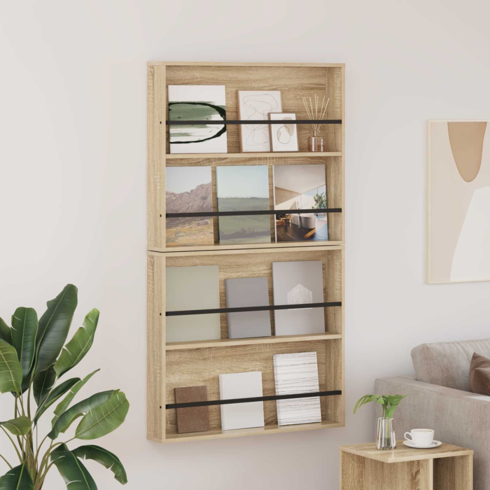 Vidaxl Magazine Rack 2 Pcs Sonoma Oak 80 X 12 X 70 Cm Engineered Wood