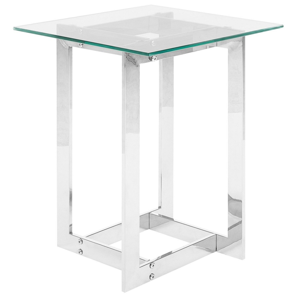 Beliani Side Table Crystal Tempered Glass Silver
