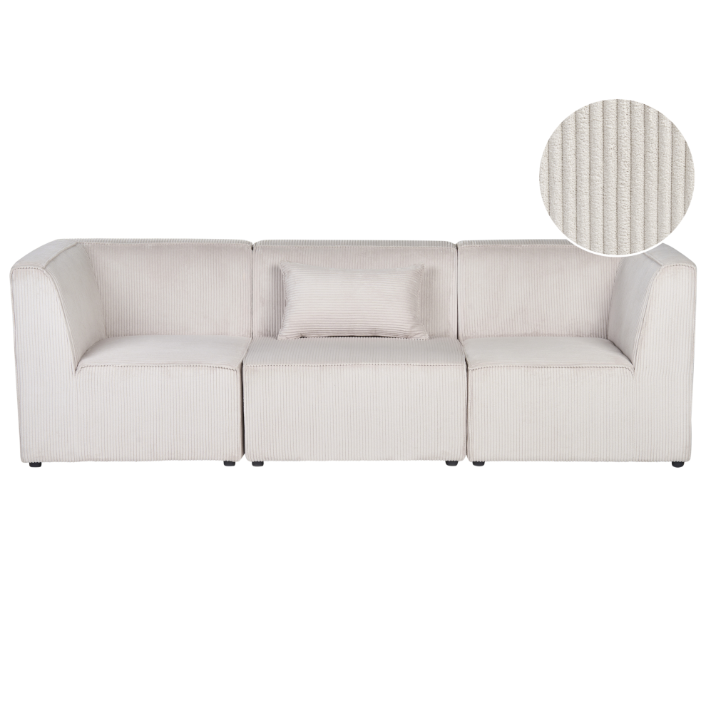 Beliani Modular Sofa 3 Seater Lemvig Corduroy Beige
