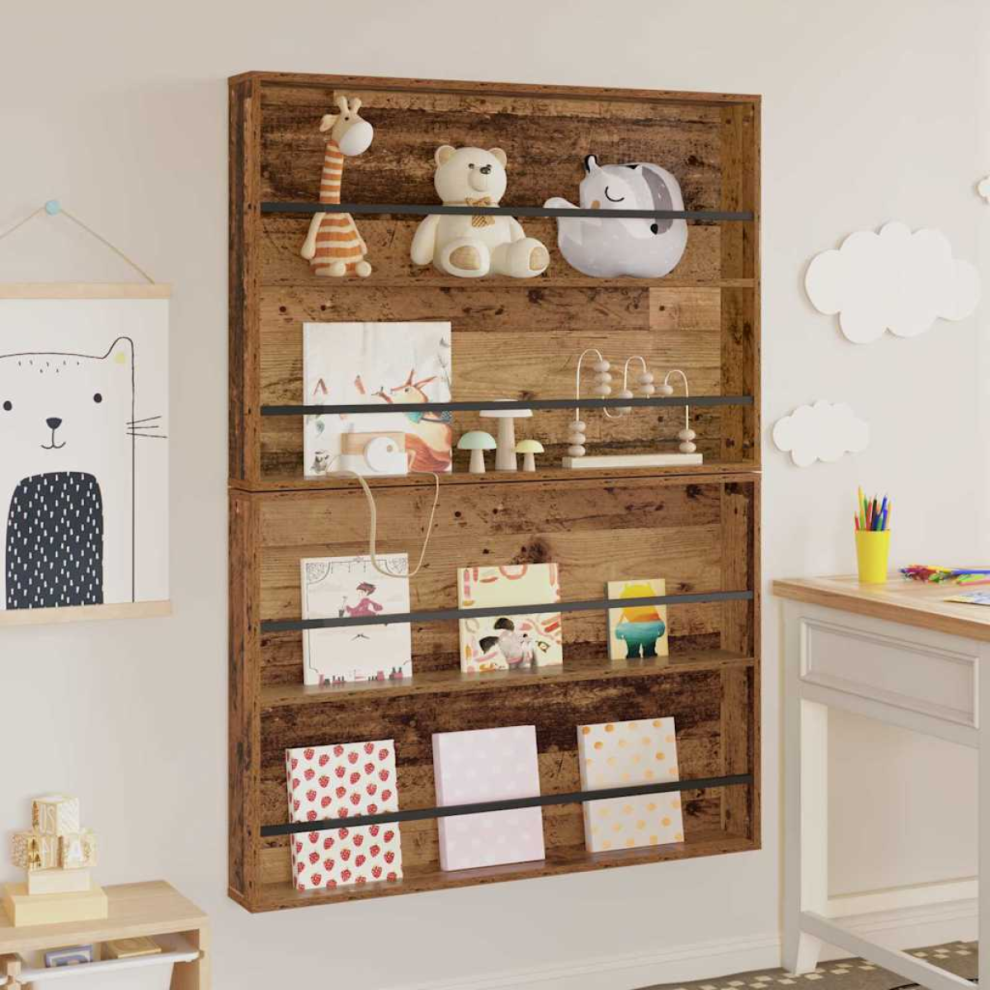 Vidaxl Magazine Rack 2 Pcs Old Wood 100 X 12 X 70 Cm Engineered Wood