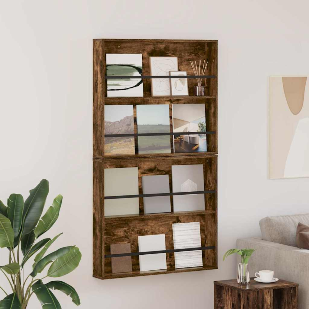 Vidaxl Magazine Rack 2 Pcs Smoked Oak 80 X 12 X 70 Cm Engineered Wood