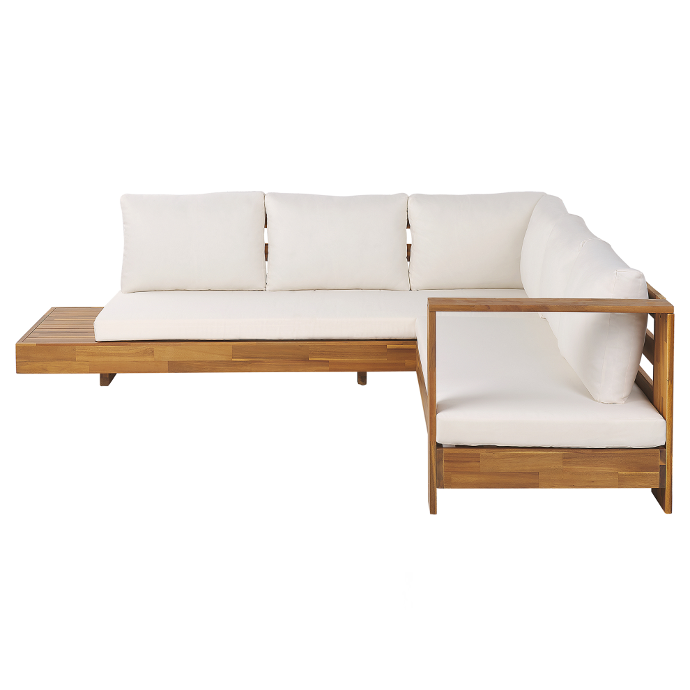 Beliani Garden Corner Sofa 5 Seater Marettimo Left Hand Off-White Certified Acacia Wood