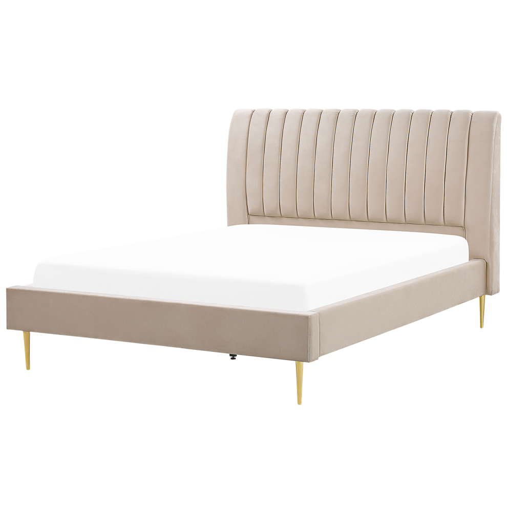 Beliani Bed Velvet Marville 180 X 200 Cm (Eu Super King) Sand Beige Cream