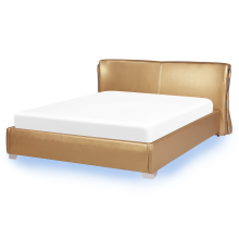 Bed with LED Leather PARIS 160 x 200 cm (EU King Size) LED Gold