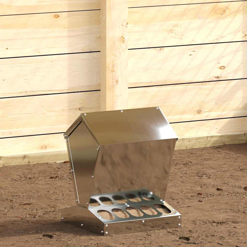 Vidaxl Chicken Feeder Silver 30 X 30 X 39 Cm Galvanised Steel