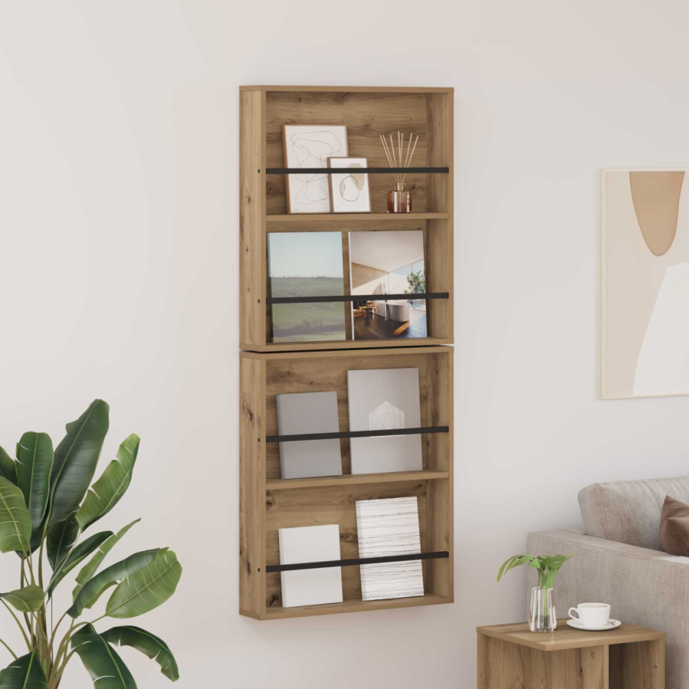 Vidaxl Magazine Rack 2 Pcs Artisan Oak 60 X 12 X 70 Cm Engineered Wood