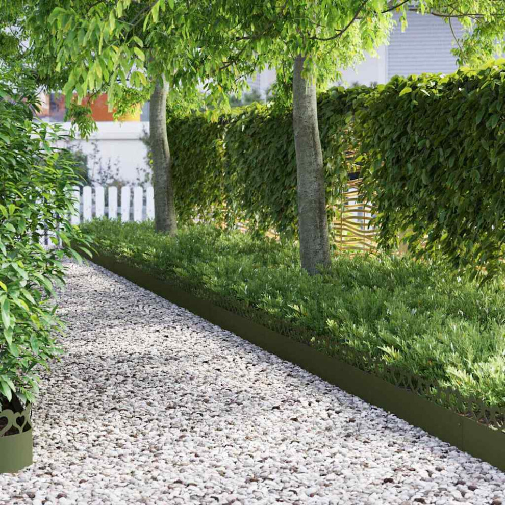 Vidaxl Lawn Edgings 10 Pcs Olive Green 103 X 0.05 X 22 Cm Steel