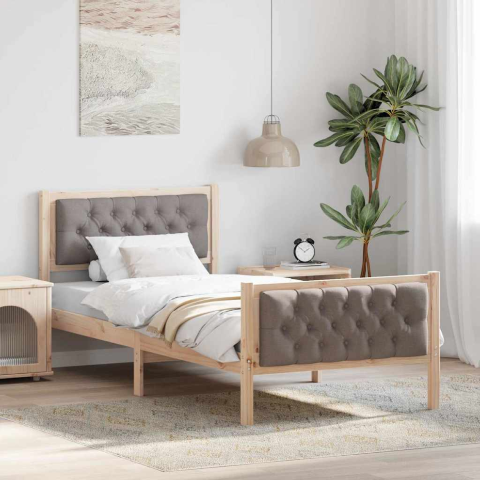 Vidaxl Bed Frame With Headboard Taupe 90 X 200 Cm Solid Pine Wood