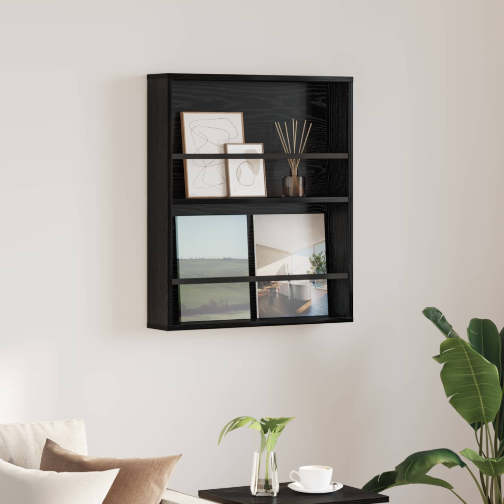 Vidaxl Magazine Rack Black Oak 60 X 12 X 70 Cm Engineered Wood