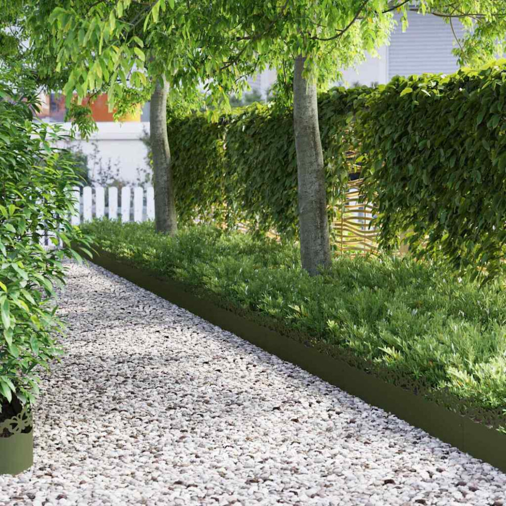 Vidaxl Lawn Edgings 20 Pcs Olive Green 103 X 0.05 X 22 Cm Steel