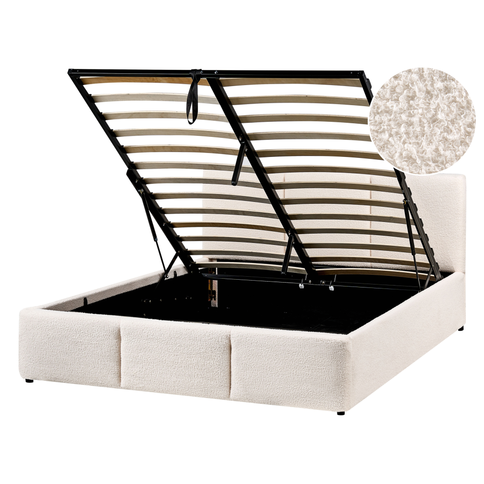 Beliani Ottoman Bed Boucle Bousse 140 X 200 Cm (Eu Double) Off- White