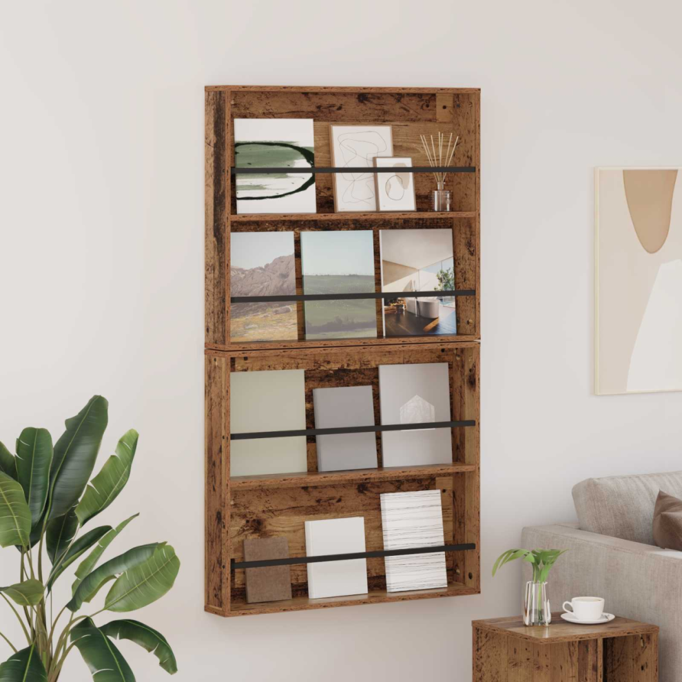 Vidaxl Magazine Rack 2 Pcs Old Wood 80 X 12 X 70 Cm Engineered Wood 8721364332799