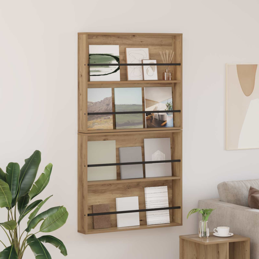 Vidaxl Magazine Rack 2 Pcs Artisan Oak 80 X 12 X 70 Cm Engineered Wood