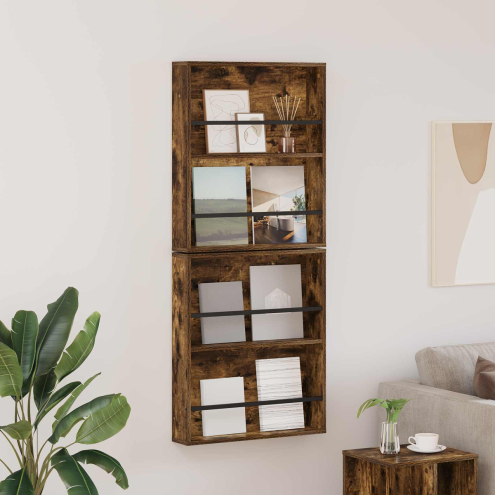 Vidaxl Magazine Rack 2 Pcs Smoked Oak 60 X 12 X 70 Cm Engineered Wood