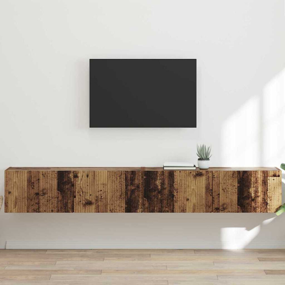 Vidaxl Tv Wall Cabinet Wall-Mounted 2 Pcs Old Wood 98 X 31 X 29.5 Cm