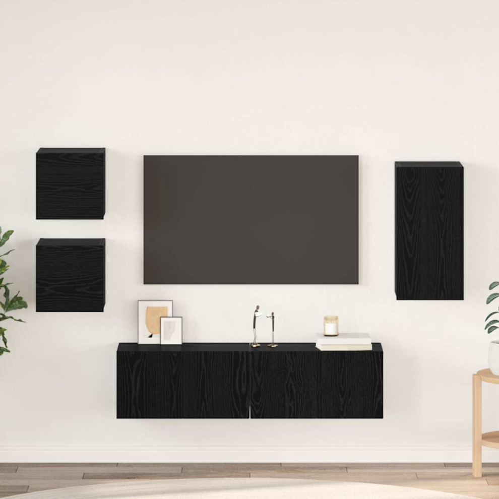 Vidaxl Tv Cabinet Set 5 Pcs Black Oak Engineered Wood, Black - Image 2
