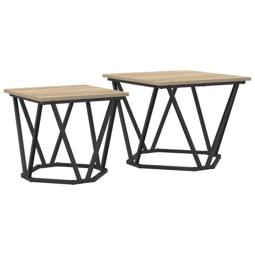 VidaXL vidaXL Side Table Set 2 pcs Sonoma Oak Engineered Wood and Steel 1