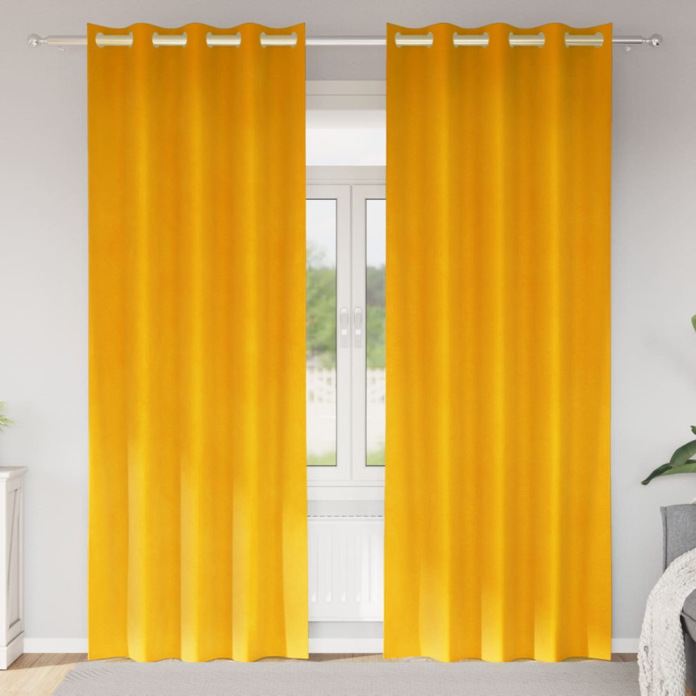 VIDAXL - Blackout Curtains - Velvet - 140 x 245 cm - Yellow - Image 2