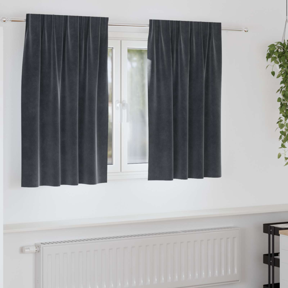 Vidaxl Blackout Curtains 2 Pcs Dark Grey 140 X 140 Cm Velvet, Grey - Image 2