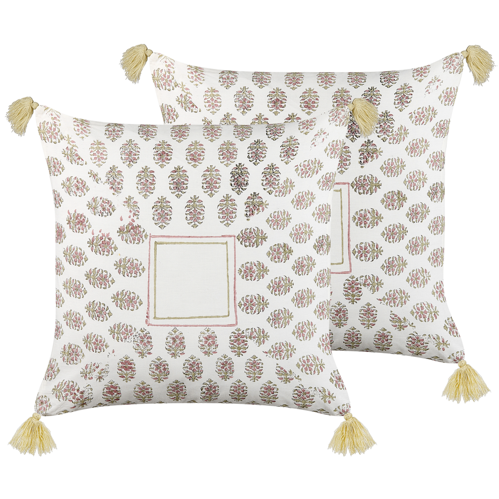 Beliani Set Of 2 Decorative Cushions Setosa Cotton 45 X 45 Cm Multicolour Geometric Pattern