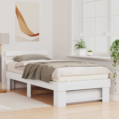 VidaXL vidaXL Bed Frame with Headboard White 90 x 190 cm Solid Pine Wood 2