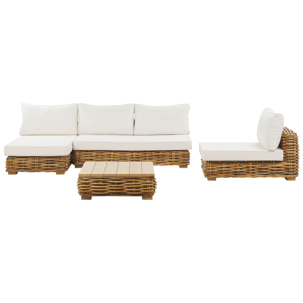 Beliani Garden Lounge Set With Table 4 Seater Varallo Right Hand Modular Rattan Natural Brown