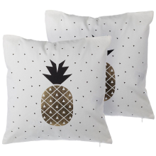 Set of 2 Decorative Cushions YASMIN Cotton 45 x 45 cm White Gold Black Plant Pattern