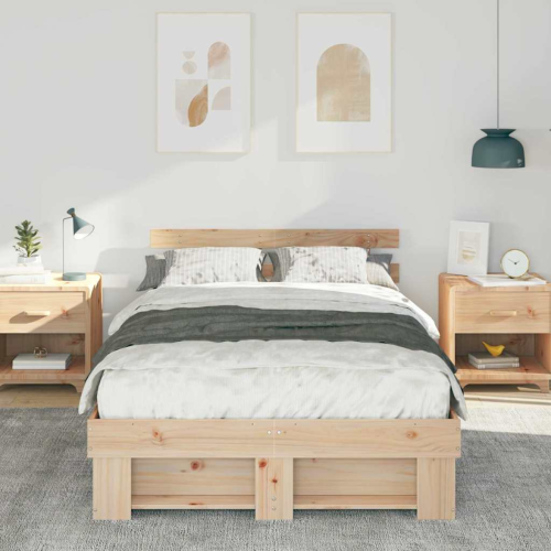 VidaXL vidaXL Bed Frame with Headboard Brown 120 x 190 cm Solid Pine Wood 2