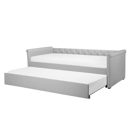 Beliani Trundle Bed Fabric LIBOURNE 80 x 200 cm (EU Small Single) Light Grey