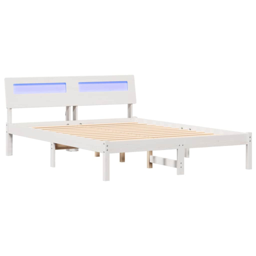 VidaXL vidaXL Bed Frame with Headboard White 135 x 190 cm Solid Pine Wood 1