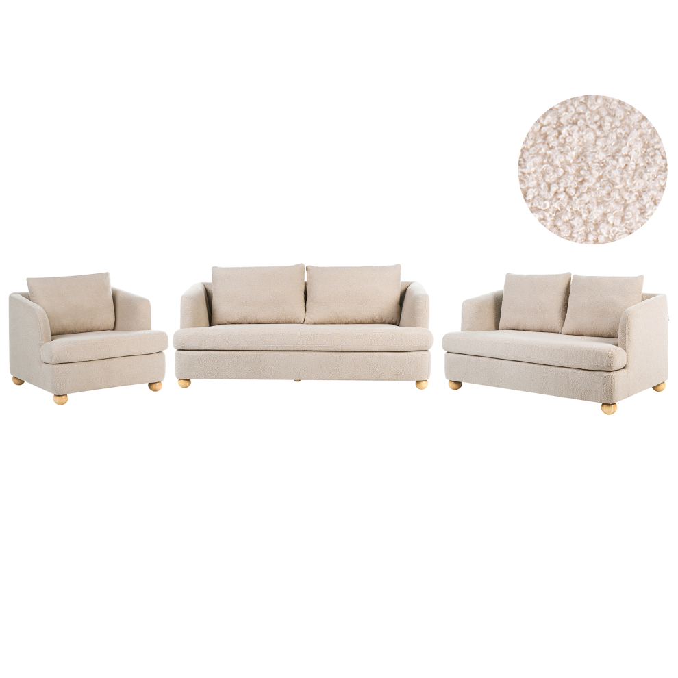 Beliani Living Room Set 6 Seater Rattvik Boucle Beige Cream