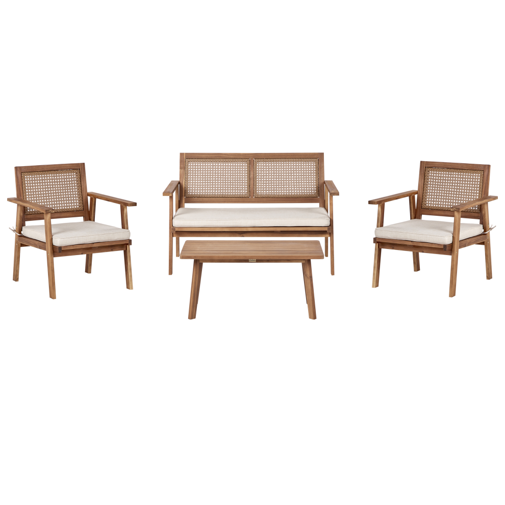 Beliani Garden Lounge Set With Table 4 Seater Arenella Light Beige Certified Acacia Wood