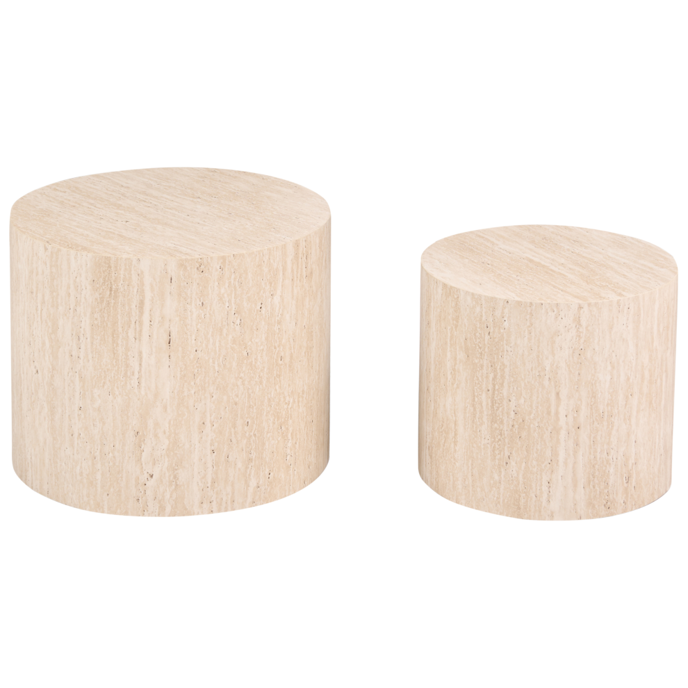 Beliani Set Of 2 Coffee Tables Manti Travertine Effect Brown